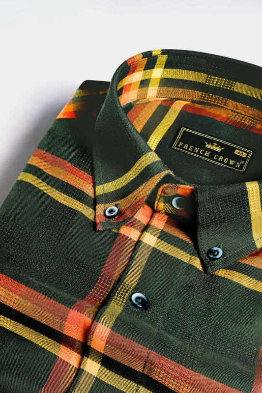 Lunar Green and Naples Yellow Plaid Dobby Textured Premium Giza Cotton Shirt sold by French Crown