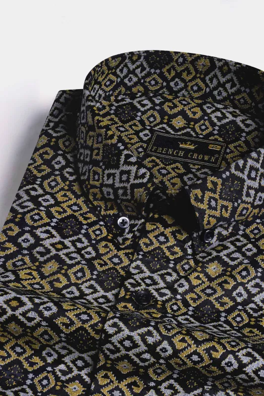 Jade Black with Tiara Gray and Kumera Brown Printed Subtle Sheen Super Soft Premium Cotton Shirt sold by French Crown