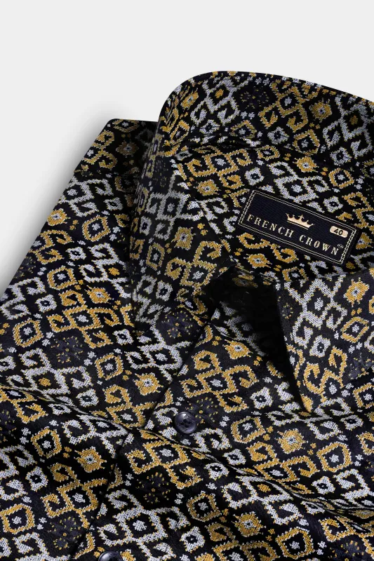 Jade Black with Tiara Gray and Kumera Brown Printed Subtle Sheen Super Soft Premium Cotton Shirt sold by French Crown