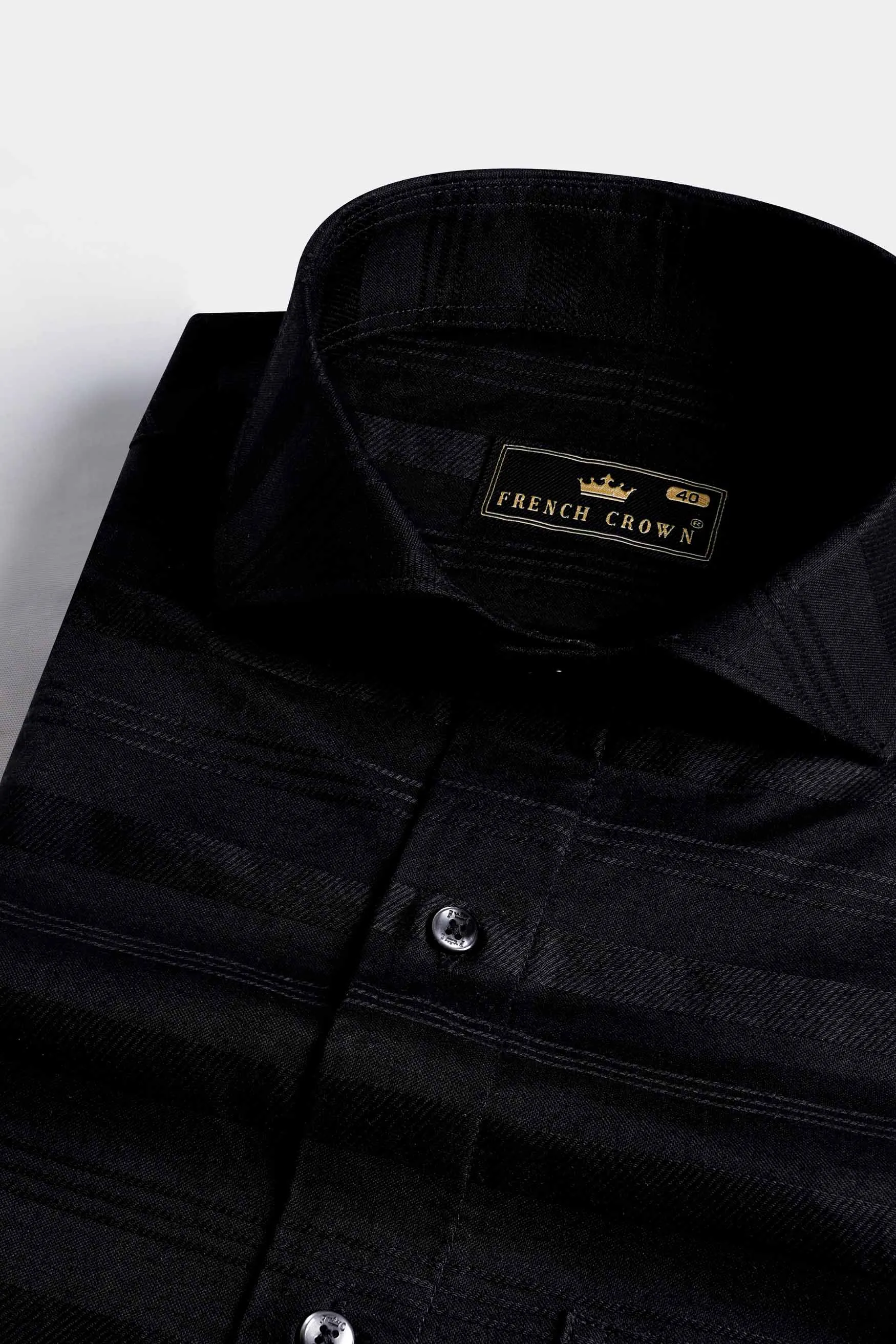 Jade Black Striped Dobby Textured Premium Giza Cotton Shirt sold by French Crown