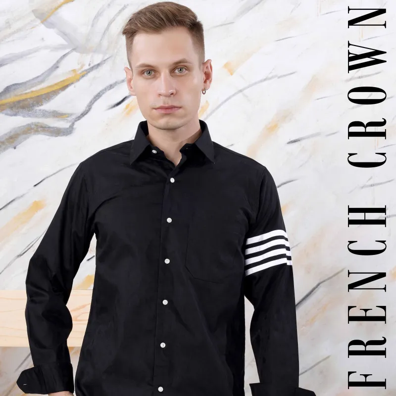 Jade Black Arm Striped Jacquard Textured Premium Giza Cotton Designer Shirt sold by French Crown