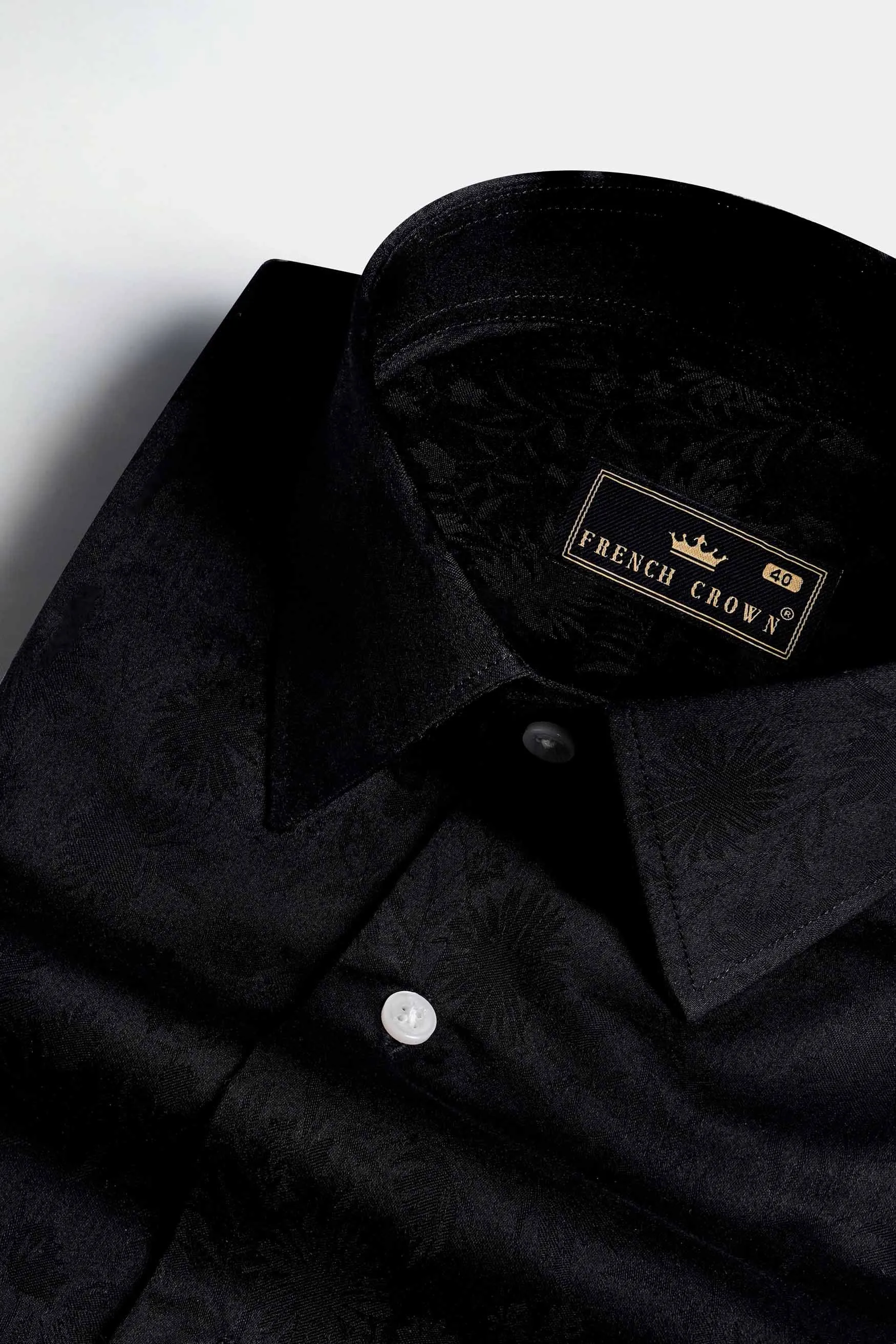 Jade Black Arm Striped Jacquard Textured Premium Giza Cotton Designer Shirt sold by French Crown product image thumbnail 4