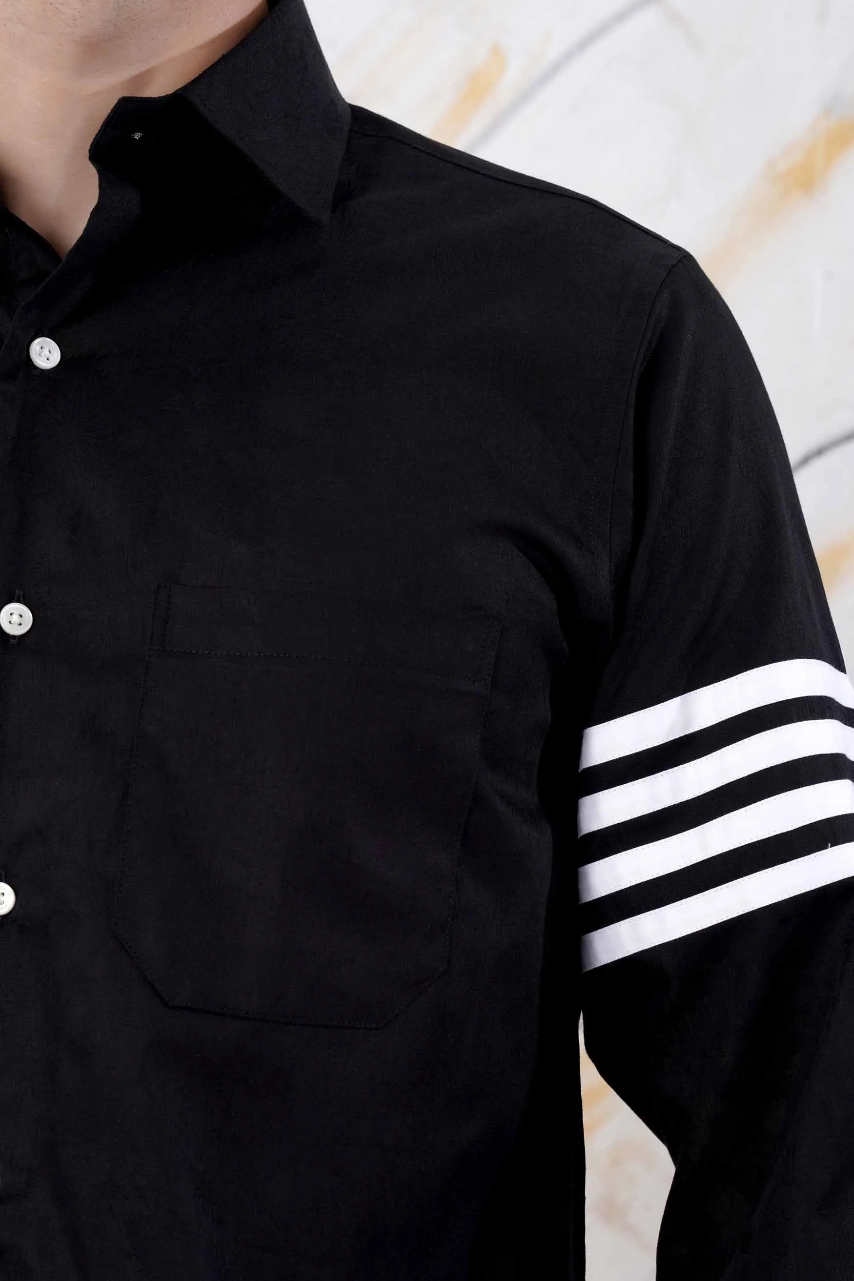 Jade Black Arm Striped Jacquard Textured Premium Giza Cotton Designer Shirt sold by French Crown product image thumbnail 2