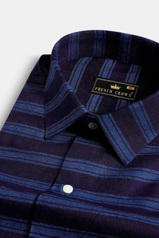 Indigo Blue and Lapis Blue Striped Chambray Shirt sold by French Crown