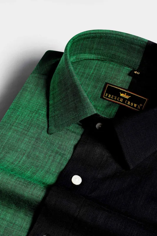 Half Pine Green and Half Jade Black Luxurious Linen Shirt sold by French Crown