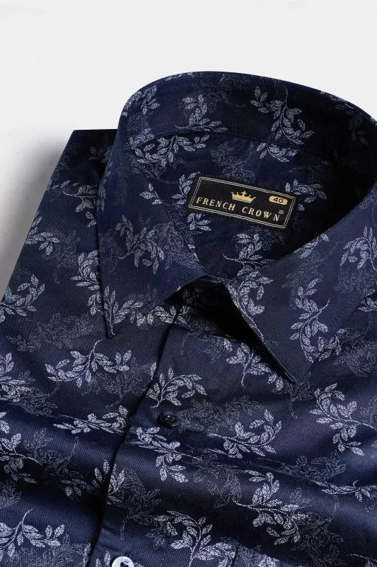 Haiti Blue Leaves Printed Twill Premium Cotton Shirt sold by French Crown