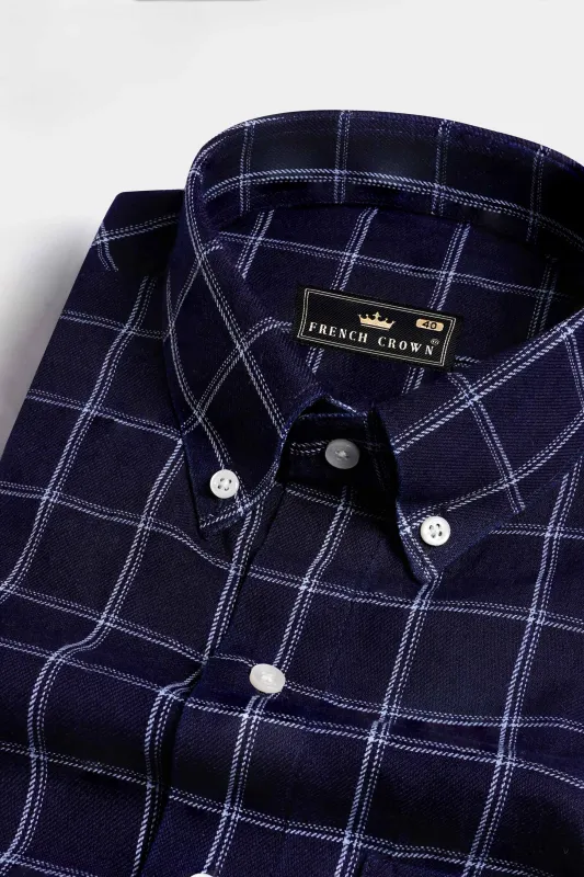 Haiti Blue and White Plaid Twill Premium Cotton Button Down Shirt sold by French Crown