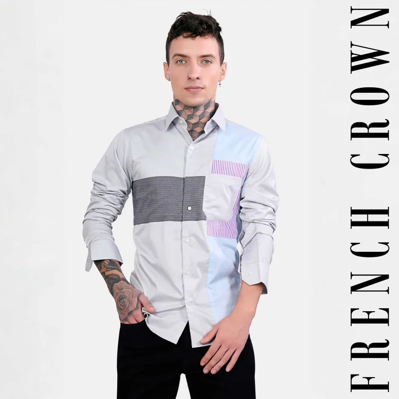 Gainsboro Gray with Marengo Gray and Jordy Blue Subtle Sheen Super Soft Premium Cotton Designer Shirt sold by French Crown