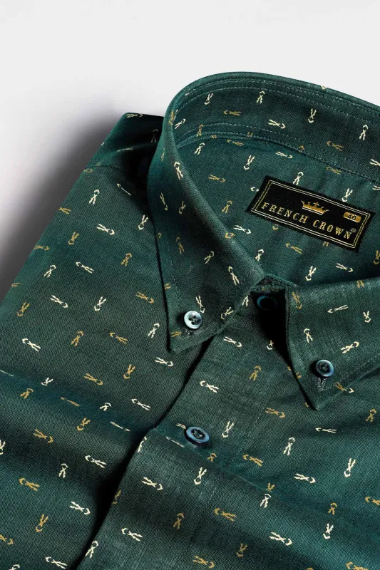 Everglade Green and Desert Brown Luxurious Linen Button Down Shirt sold by French Crown