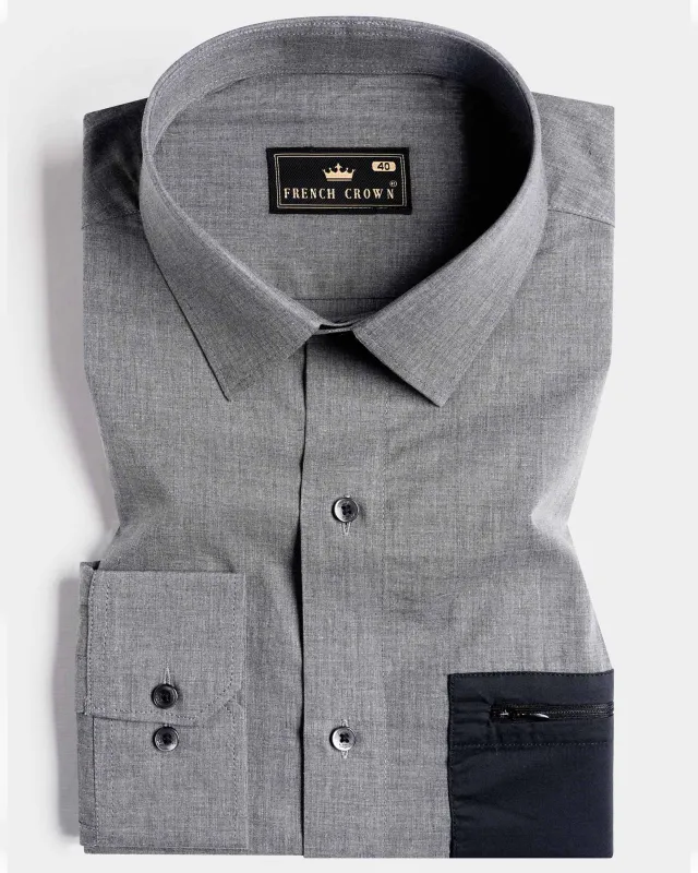 Dim Gray with Black Pockets Chambray Designer Shirt sold by French Crown