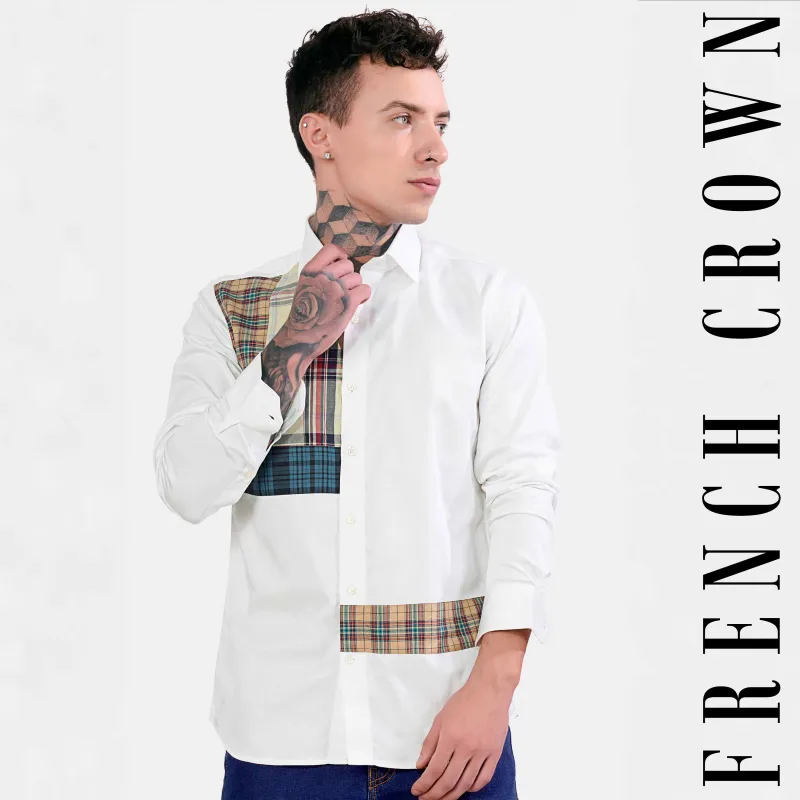 Bright White with Multicolour Checkered Subtle Sheen Super Soft Premium Cotton Designer Shirt sold by French Crown