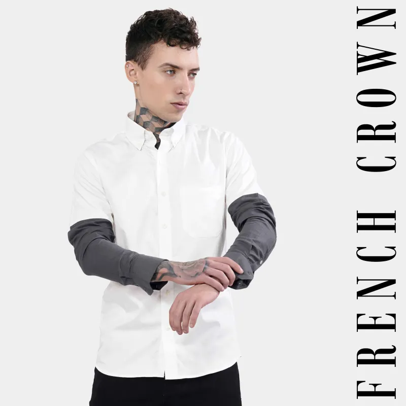 Bright White with Gravel Gray Subtle Sheen Super Soft Premium Cotton Designer Shirt sold by French Crown