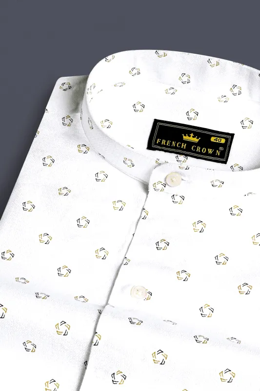 Bright White Printed Dobby Textured Premium Giza Cotton Shirt sold by French Crown