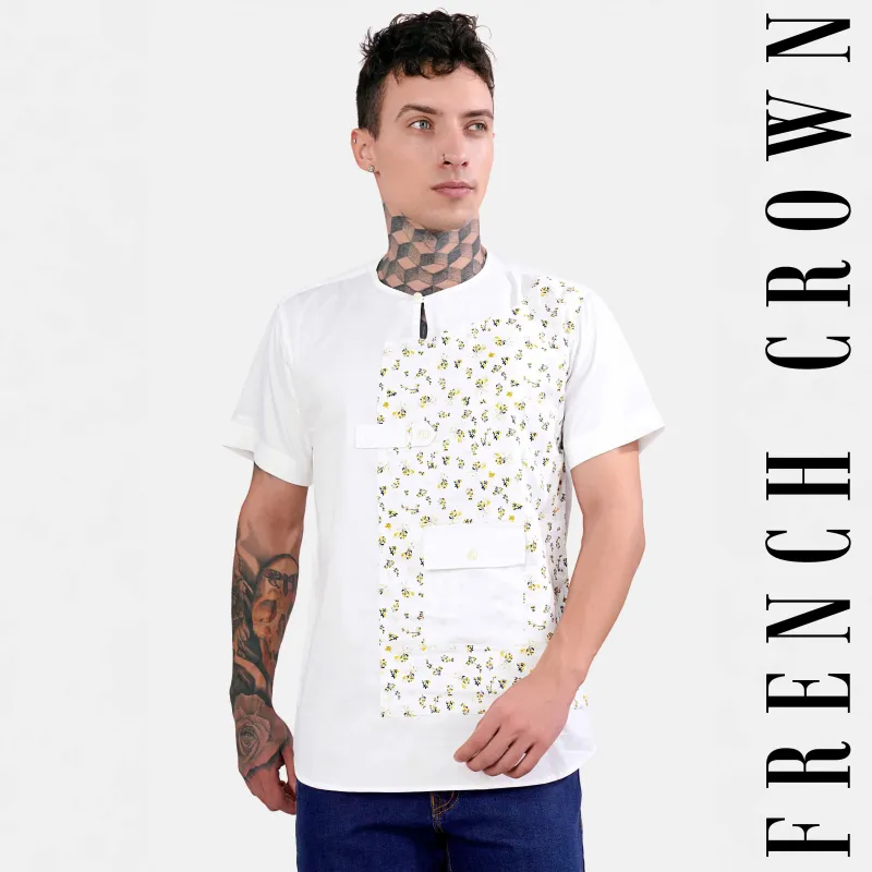 Bright White Multicolour Ditsy Printed Subtle Sheen Super Soft Premium Cotton Designer shirt sold by French Crown