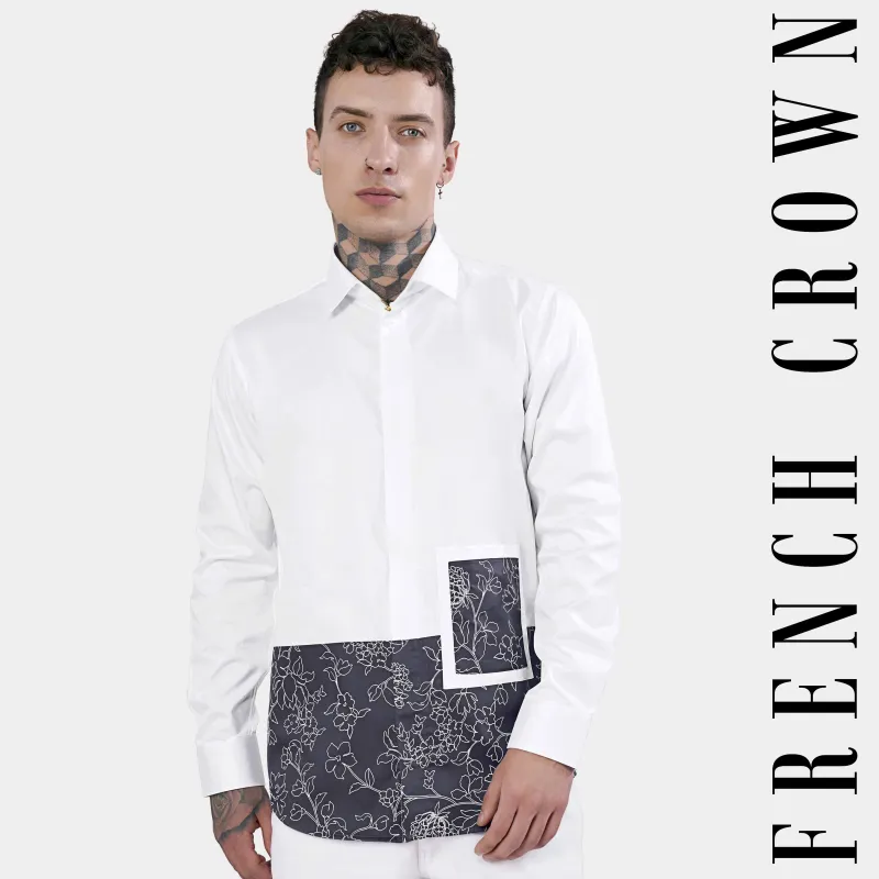 Bright White and Tuna Gray Leaves Printed Subtle Sheen Super Soft Premium Cotton Designer Shirt sold by French Crown