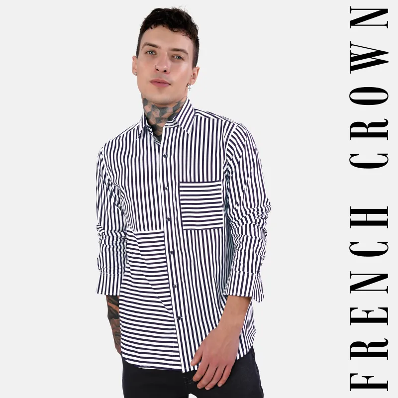 Bright White and Haiti Blue Striped Premium Cotton Designer Shirt sold by French Crown