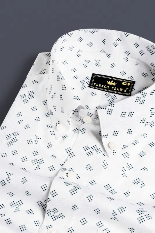 Bright White and Casal Green Dobby Textured Premium Giza Cotton Shirt sold by French Crown