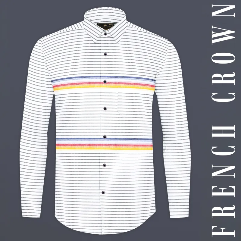 Bright White and Cadmium Red Multicolour Striped Premium Cotton Shirt sold by French Crown