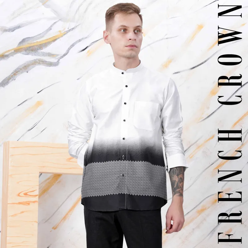 Bright White and Black Printed Subtle Sheen Super Soft Premium Cotton Shirt sold by French Crown