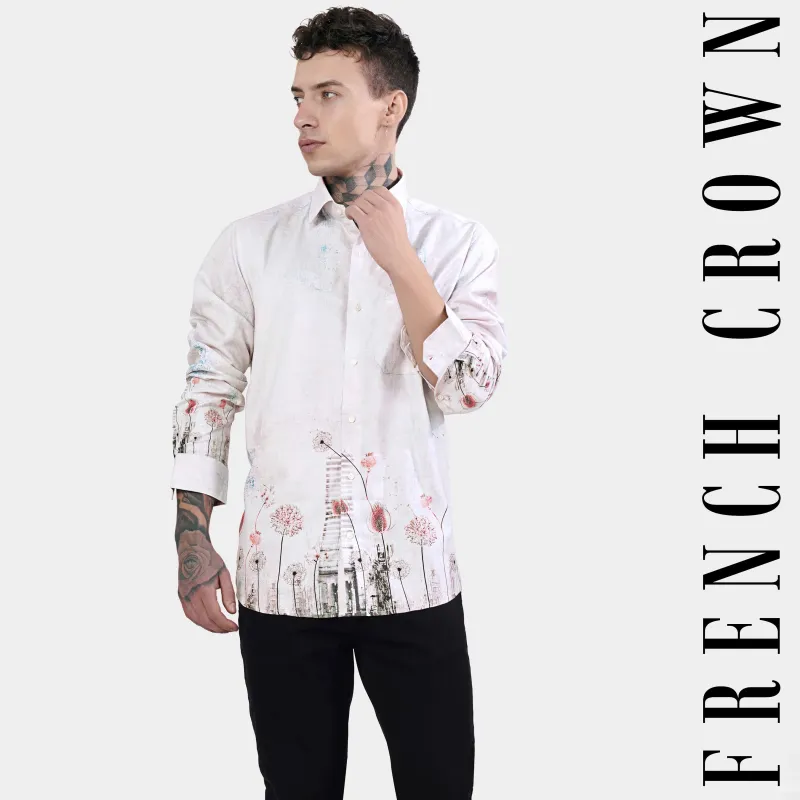 Bon Jour Gray Floral Printed Subtle Sheen Super Soft Premium Cotton Shirt sold by French Crown