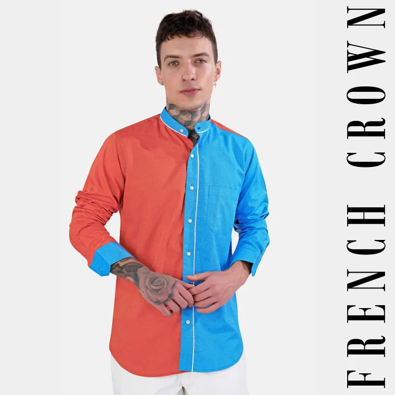 Azul Blue and Bittersweet Orange Dobby Textured Premium Giza Cotton Designer Shirt sold by French Crown