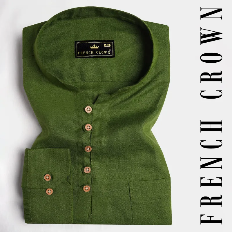 Woodland Green Luxurious Linen Kurta Shirt sold by French Crown