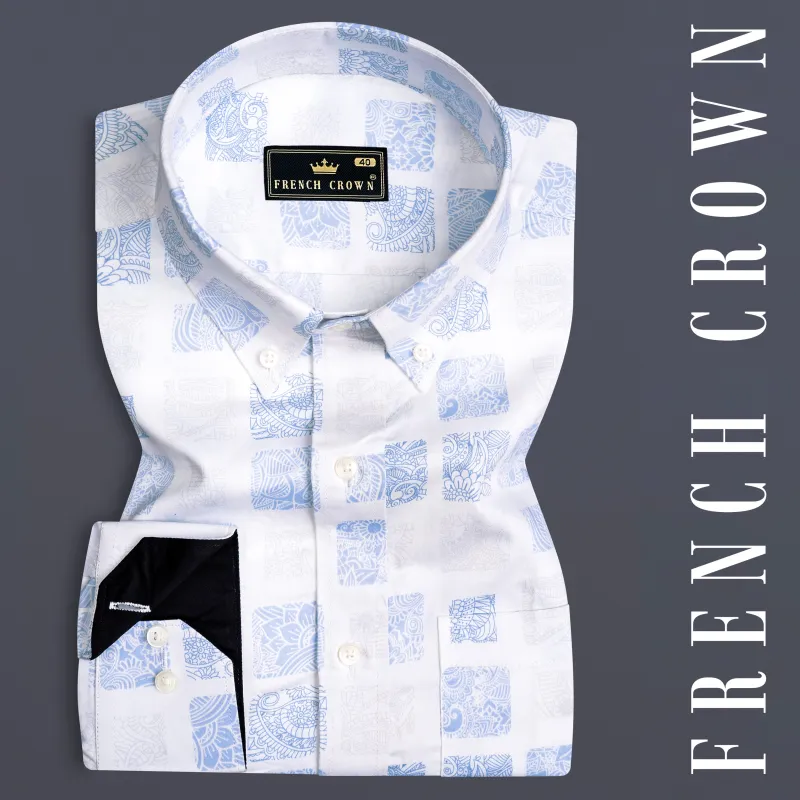 Platinum Gray and Waterloo Blue Printed Super Soft Premium Cotton Shirt sold by French Crown