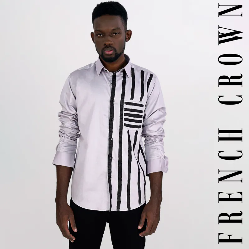 Pale Slate Gray with Black Hand Painted Super Soft Premium Cotton Designer Shirt sold by French Crown