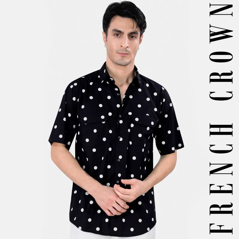 Jade Black and White Polka Dots Premium Cotton Shirt sold by French Crown