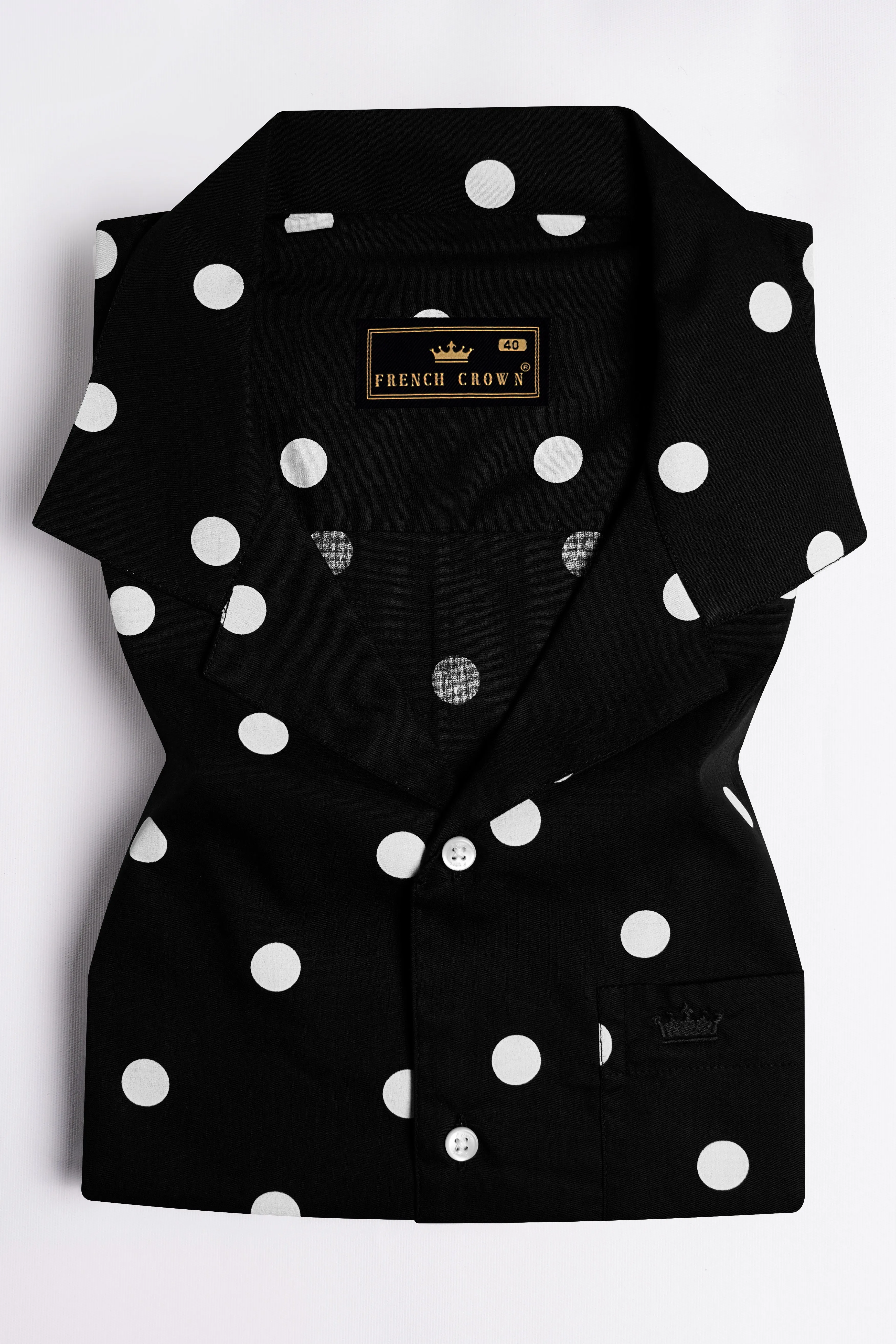 Jade Black and White Polka Dots Premium Cotton Shirt sold by French Crown product image thumbnail 5