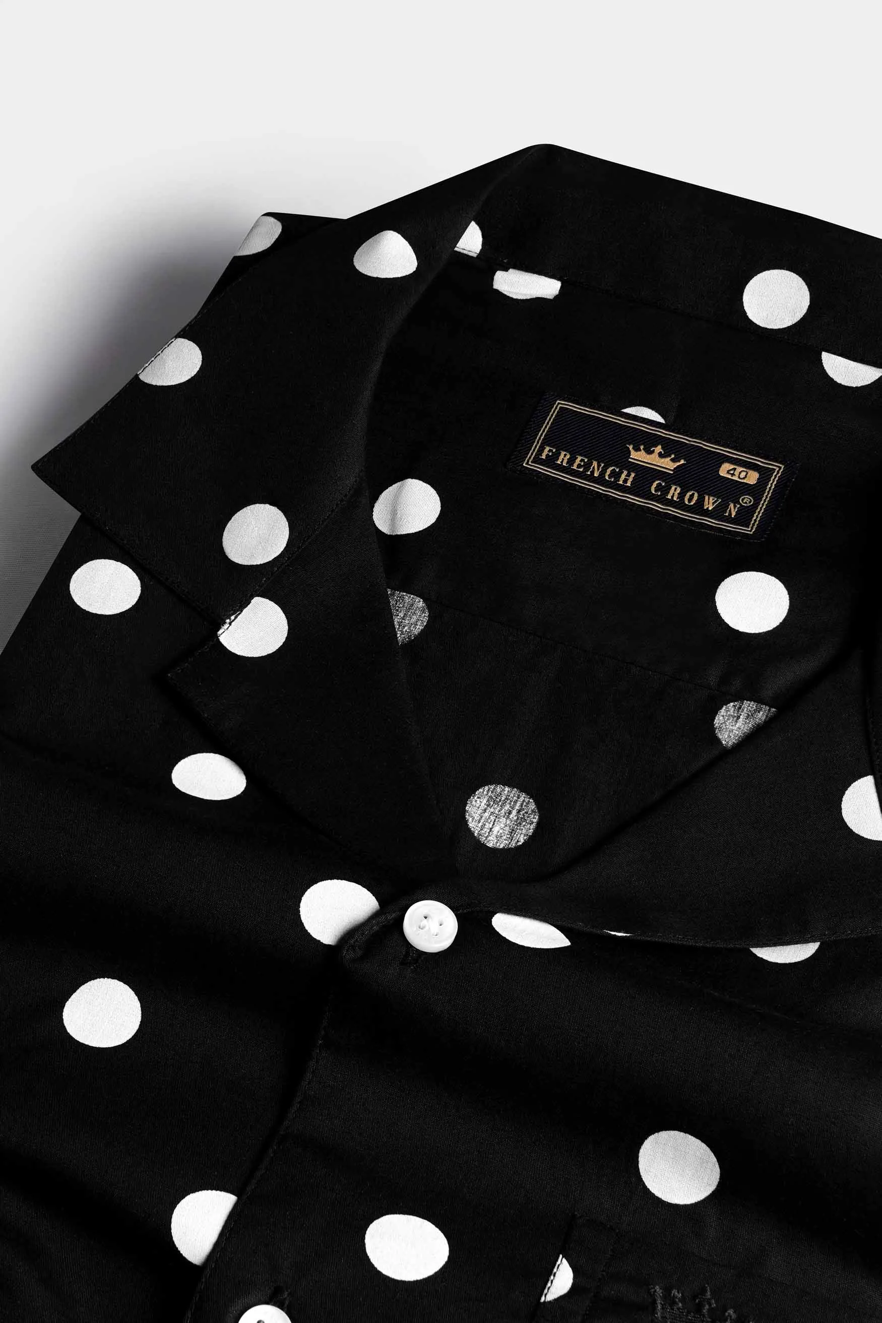Jade Black and White Polka Dots Premium Cotton Shirt sold by French Crown product image thumbnail 4