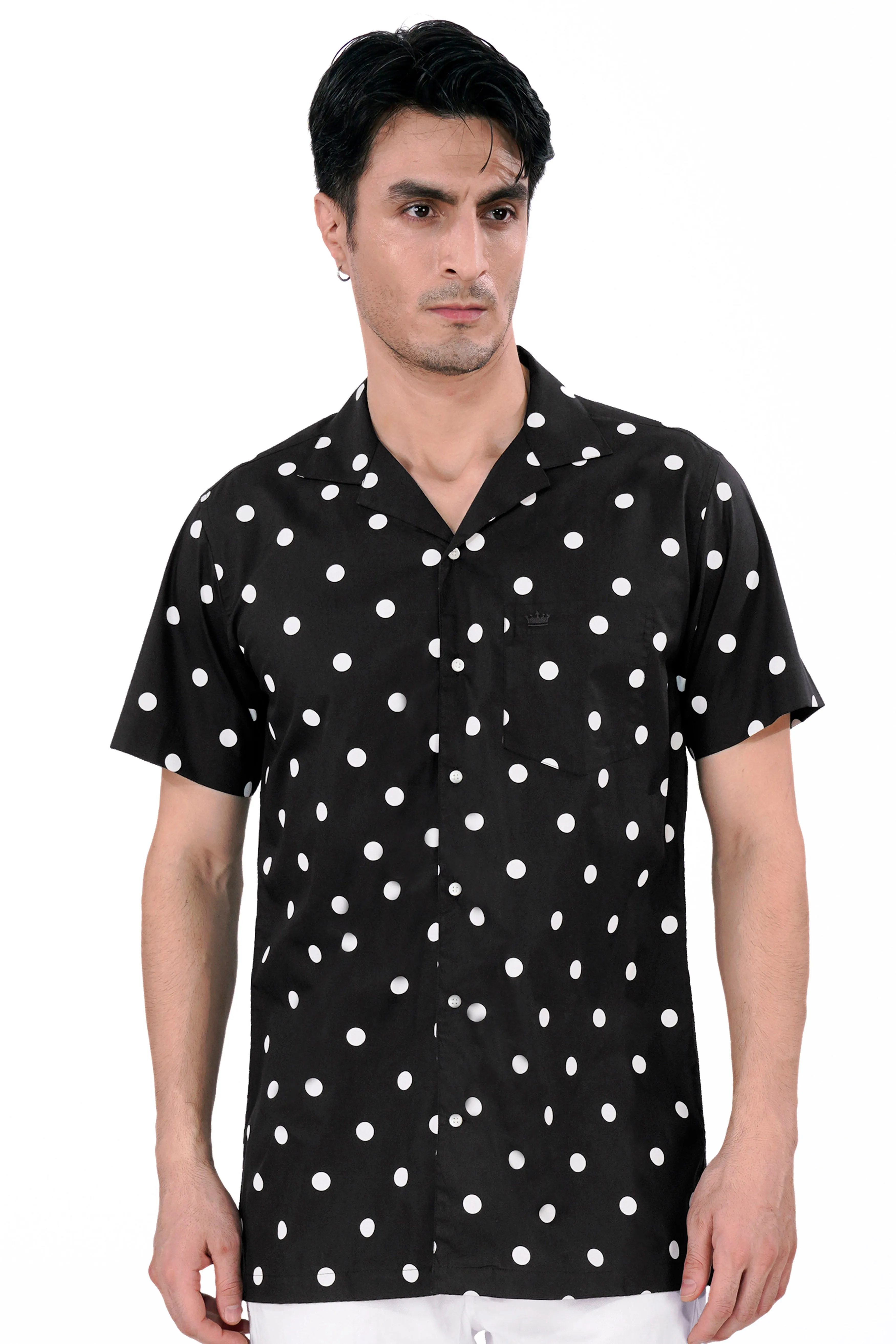 Jade Black and White Polka Dots Premium Cotton Shirt sold by French Crown product image thumbnail 2