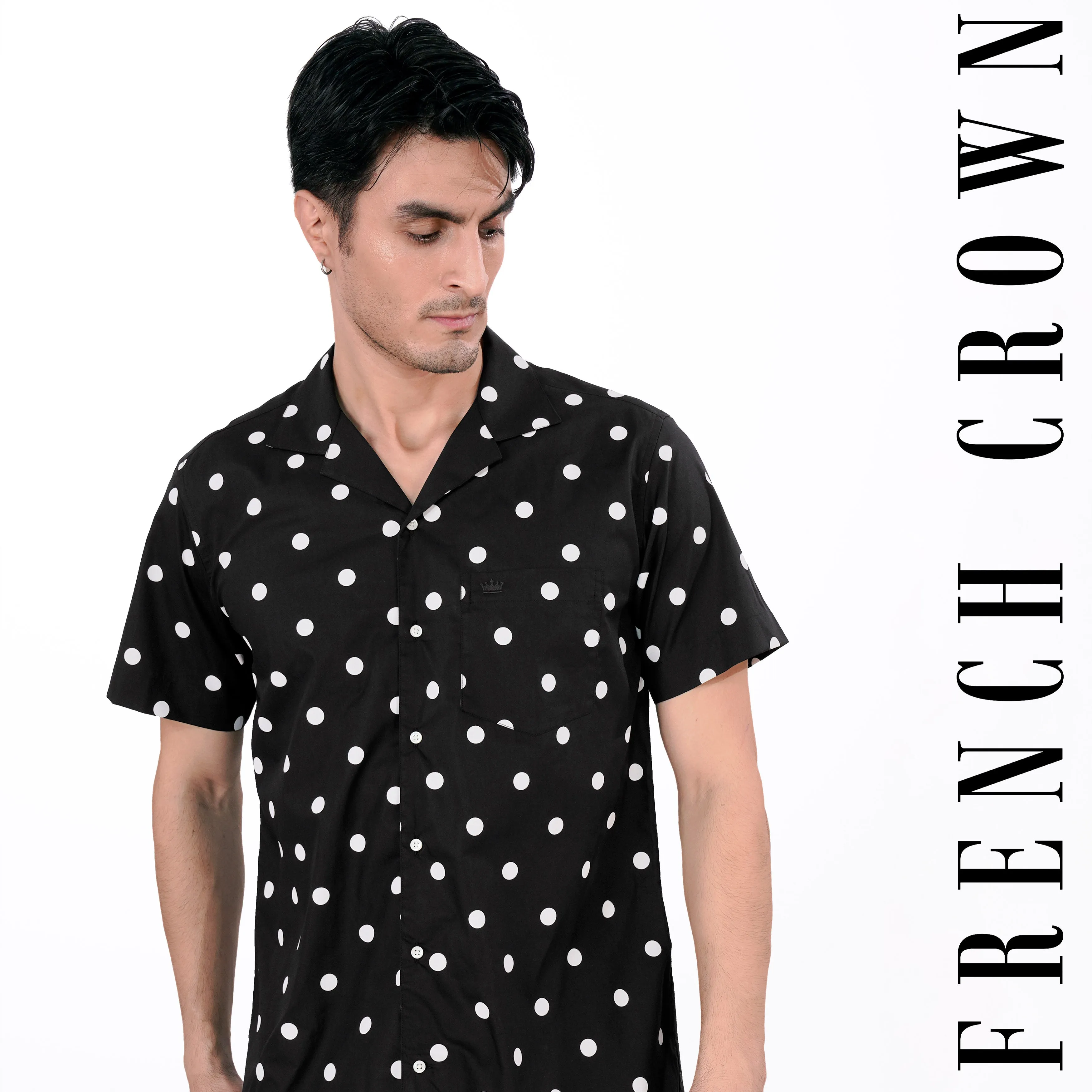 Jade Black and White Polka Dots Premium Cotton Shirt sold by French Crown