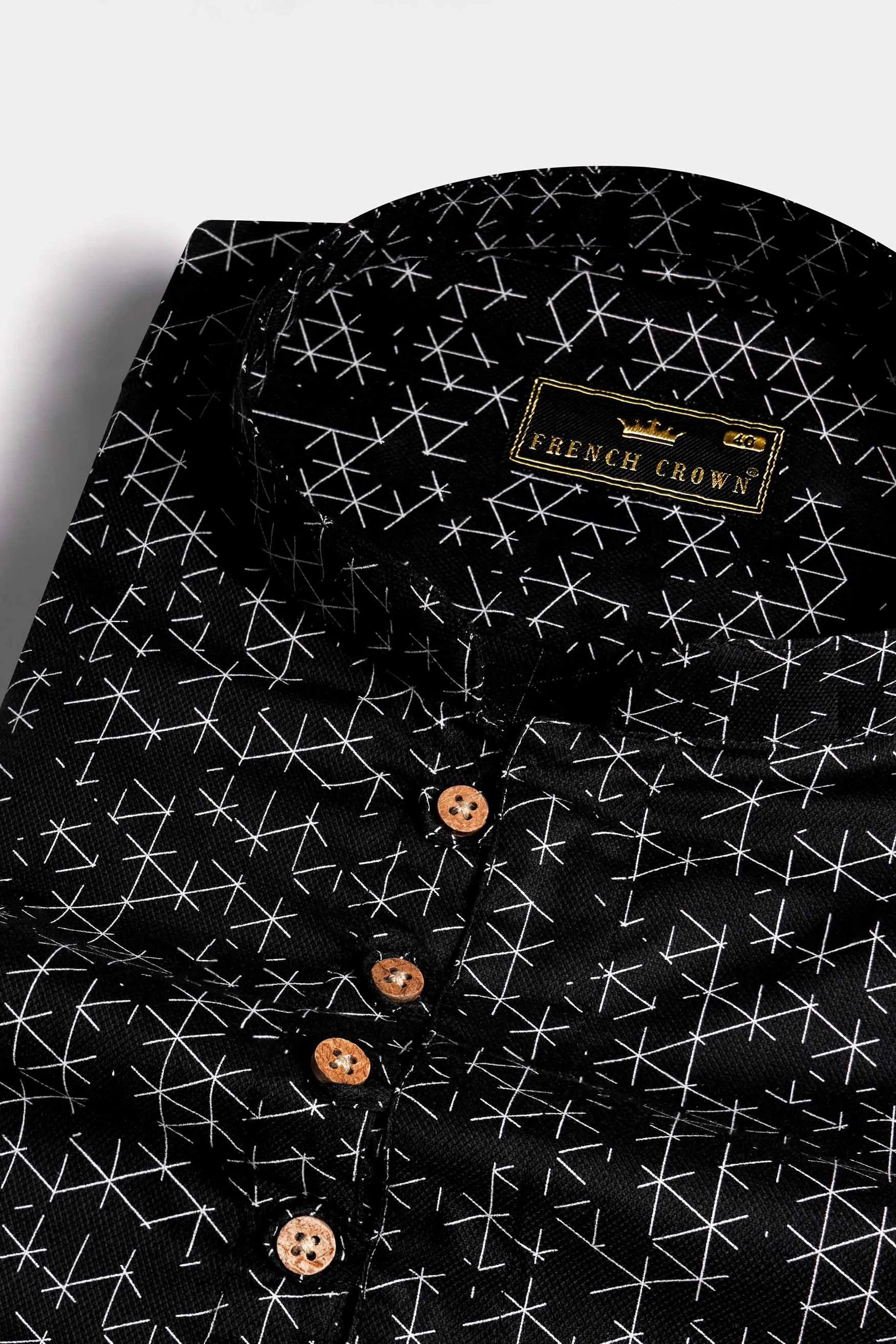 Jade Black and White Dobby Textured Premium Giza Cotton Kurta Shirt sold by French Crown product image thumbnail 4