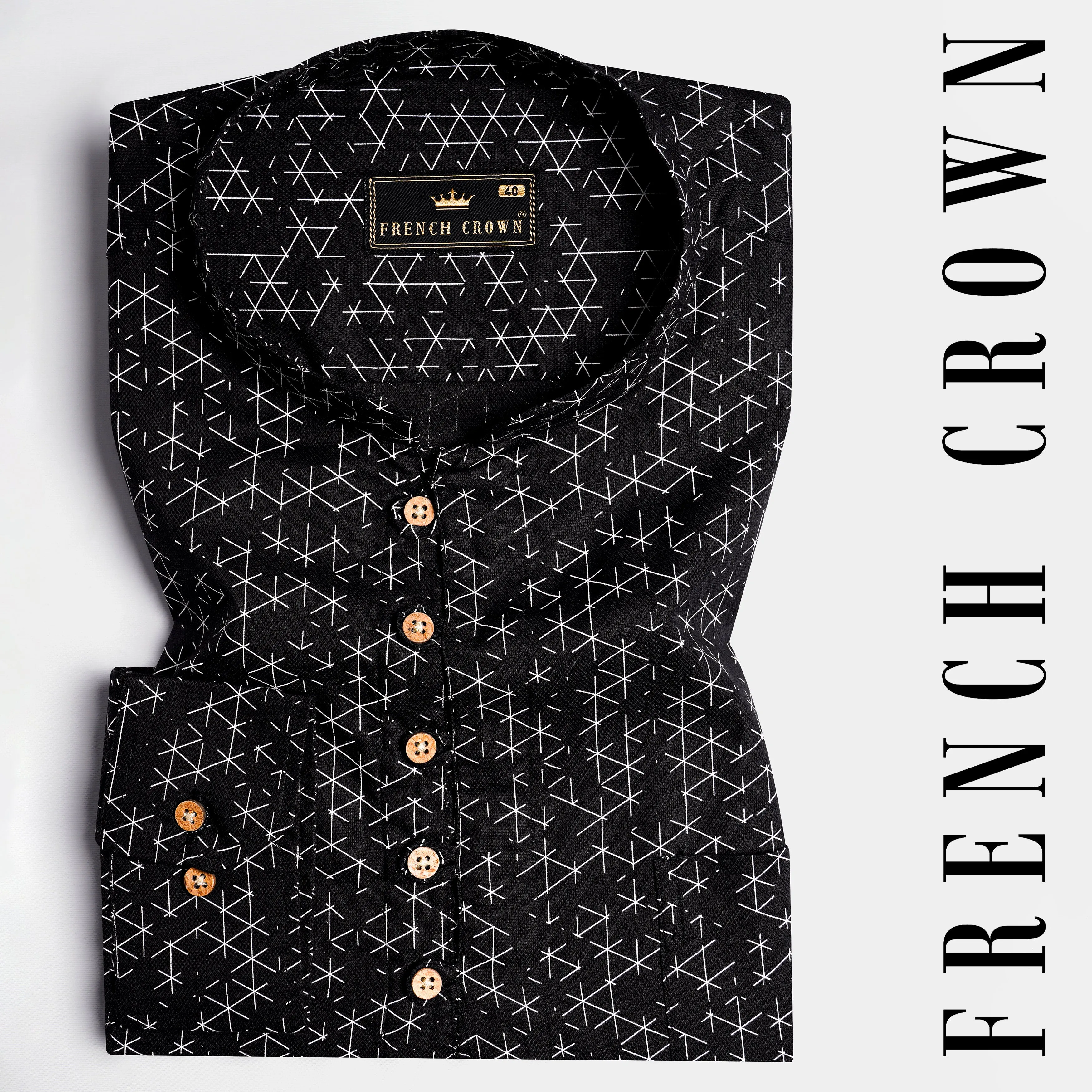 Jade Black and White Dobby Textured Premium Giza Cotton Kurta Shirt sold by French Crown