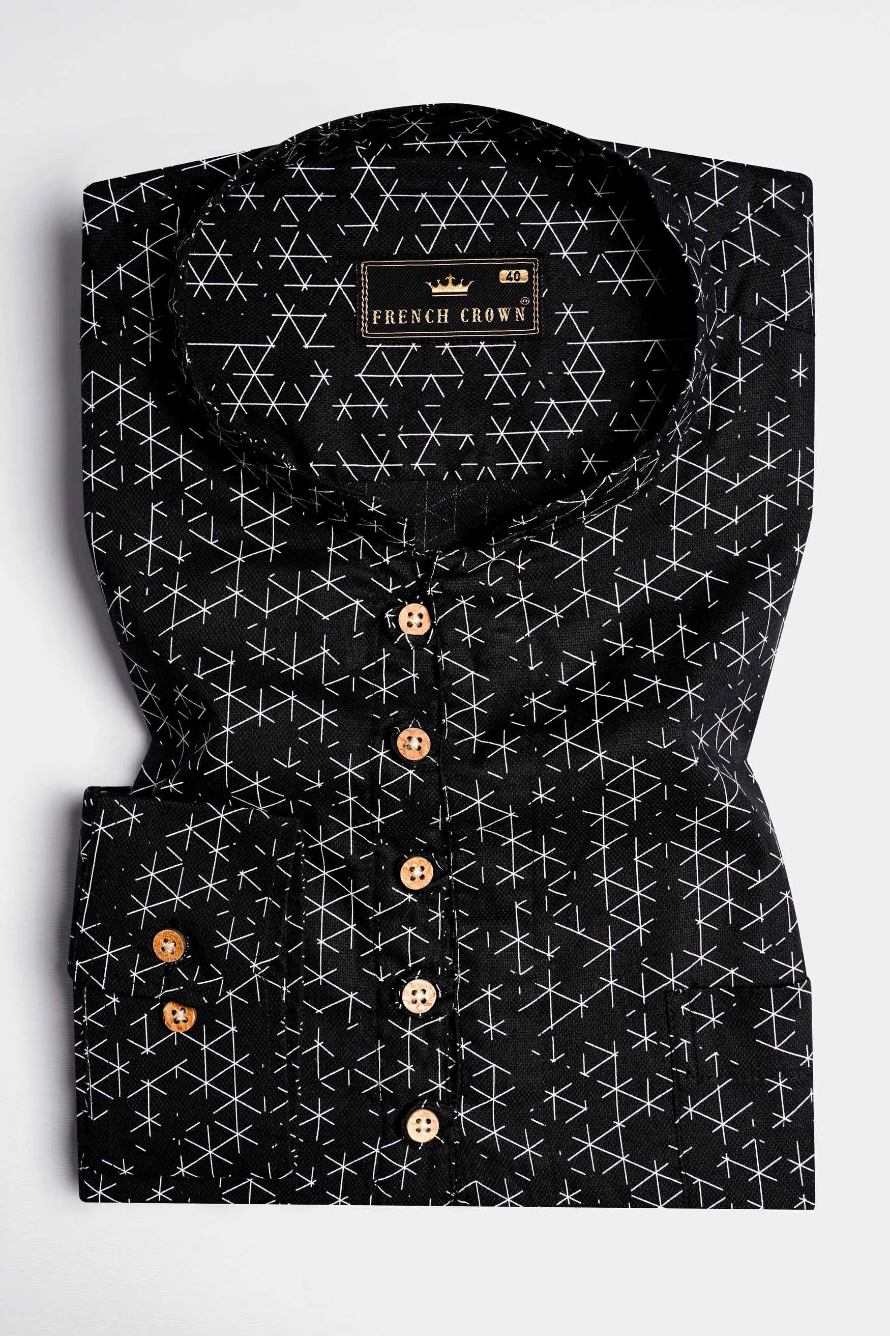 Jade Black and White Dobby Textured Premium Giza Cotton Kurta Shirt sold by French Crown product image thumbnail 2