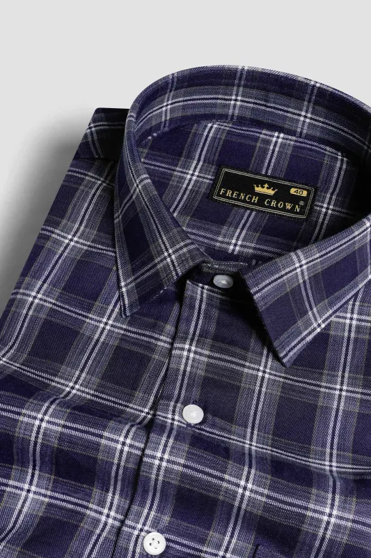 Haiti Blue and White Twill Plaid Premium Cotton Shirt sold by French Crown