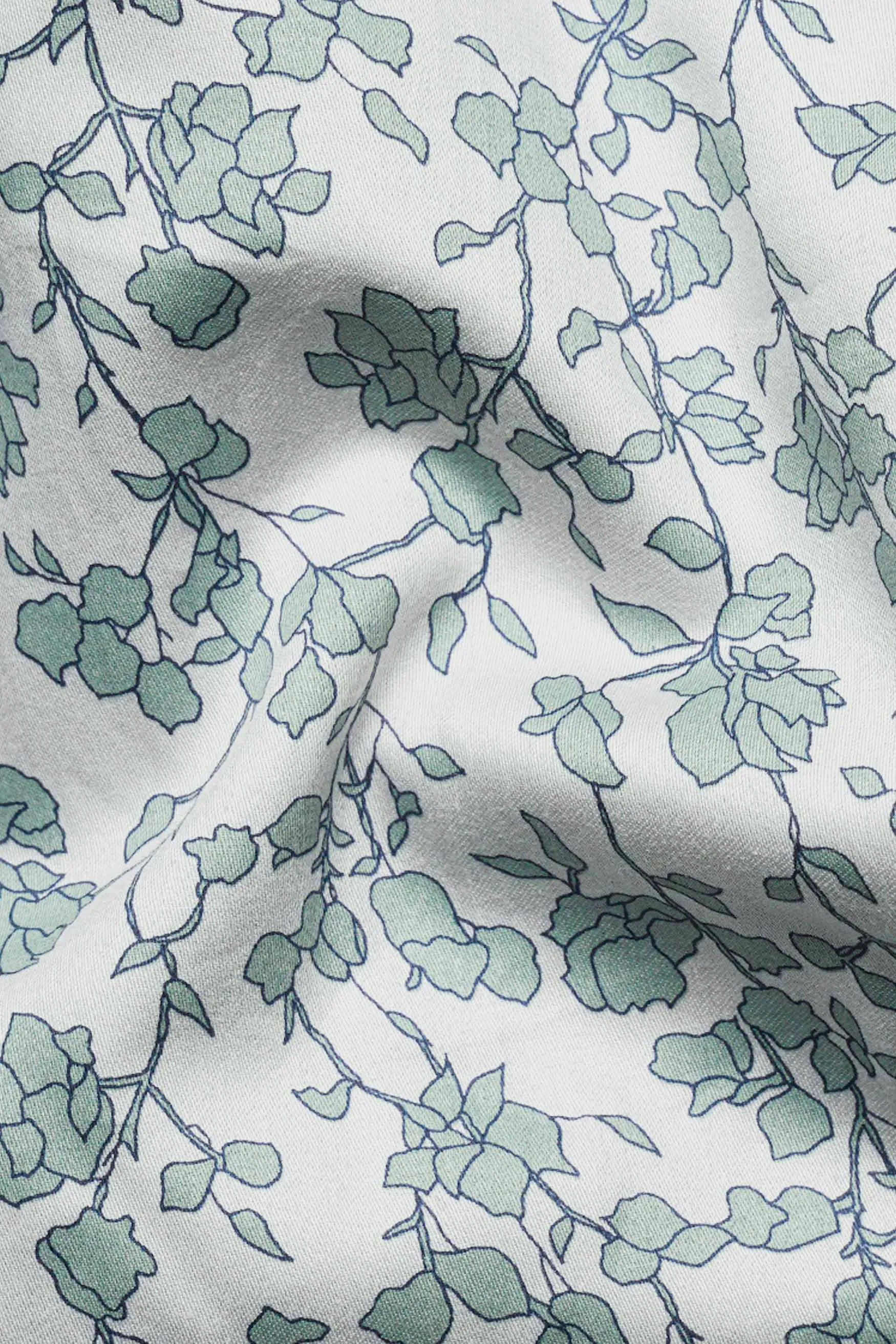 Gainsboro Gray and Tiara Green Leaves Printed with Taj Mahal Embroidered Super Soft Premium Cotton Designer Shirt sold by French Crown product image thumbnail 3