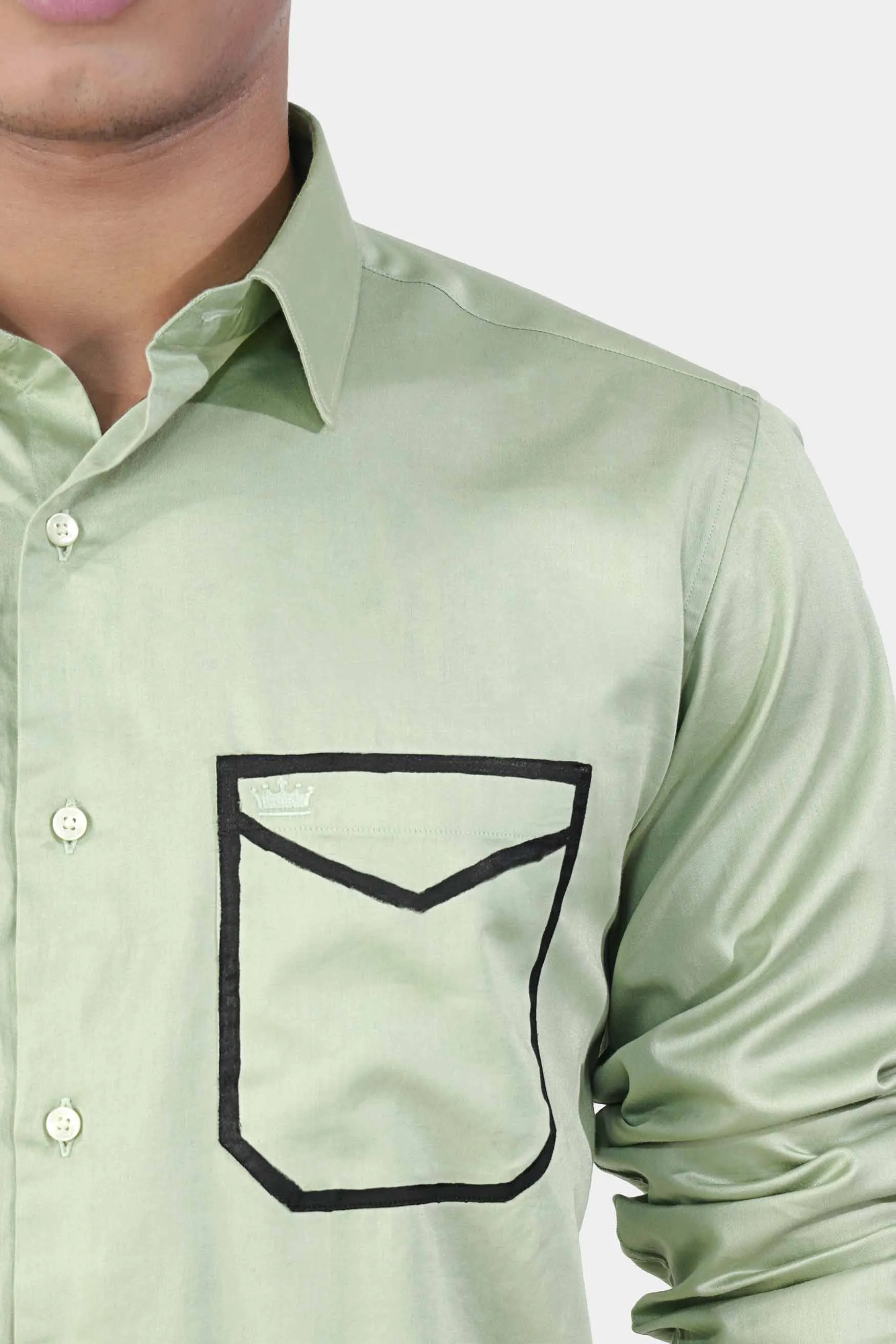 Coriander Green Envelope Hand Painted Subtle Sheen Super Soft Premium Cotton Designer Shirt sold by French Crown product image thumbnail 2
