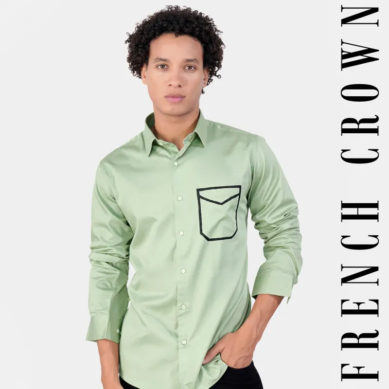 Coriander Green Envelope Hand Painted Subtle Sheen Super Soft Premium Cotton Designer Shirt sold by French Crown