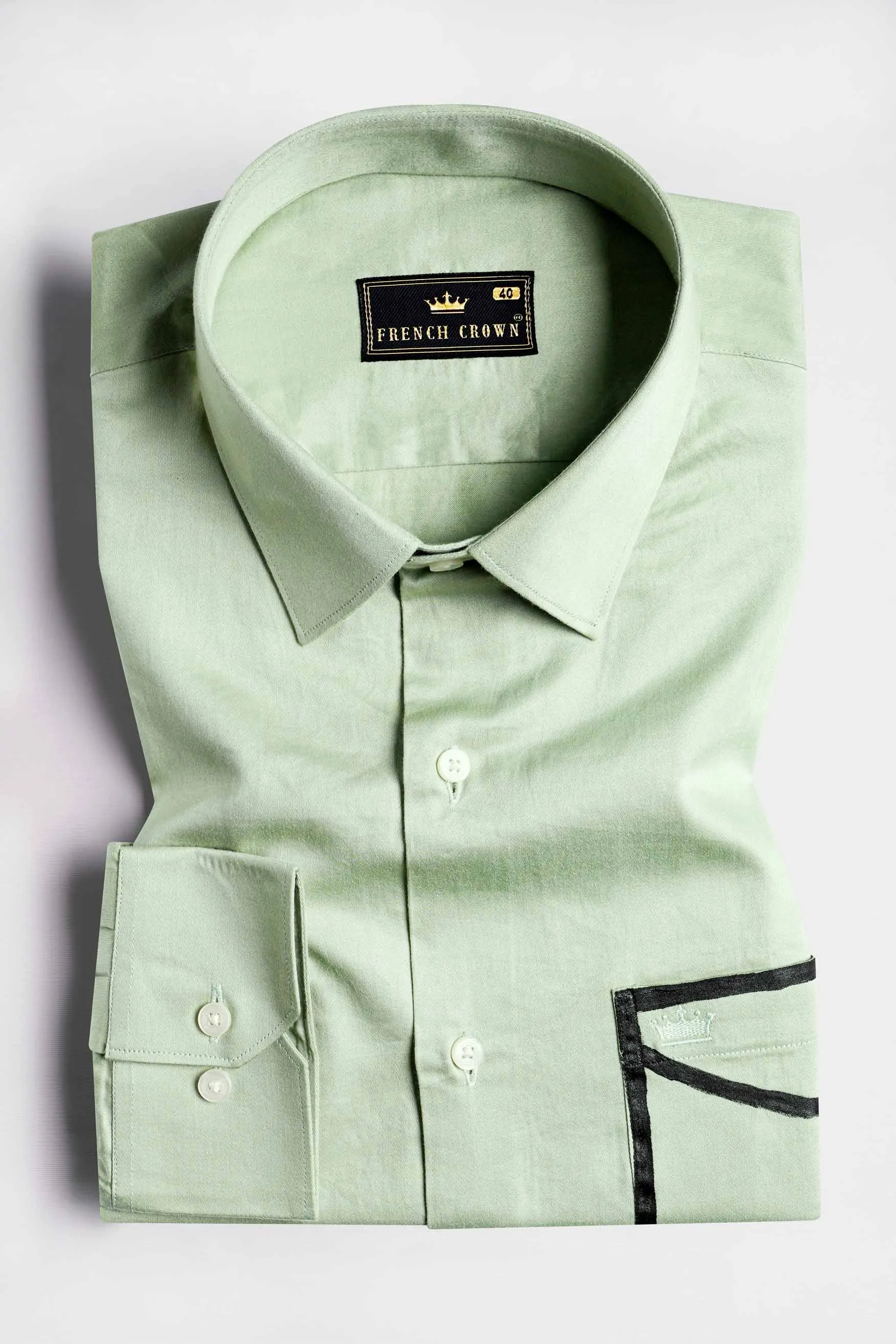 Coriander Green Envelope Hand Painted Subtle Sheen Super Soft Premium Cotton Designer Shirt sold by French Crown product image thumbnail 5