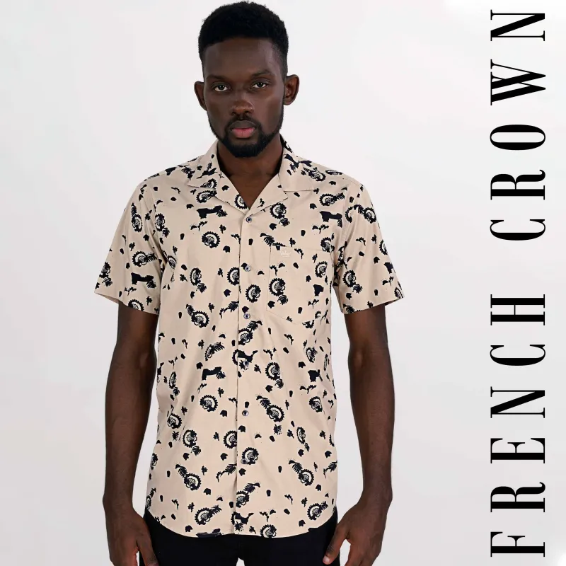 Coral Reef Brown with Black Printed Premium Cotton Shirt made by French Crown
