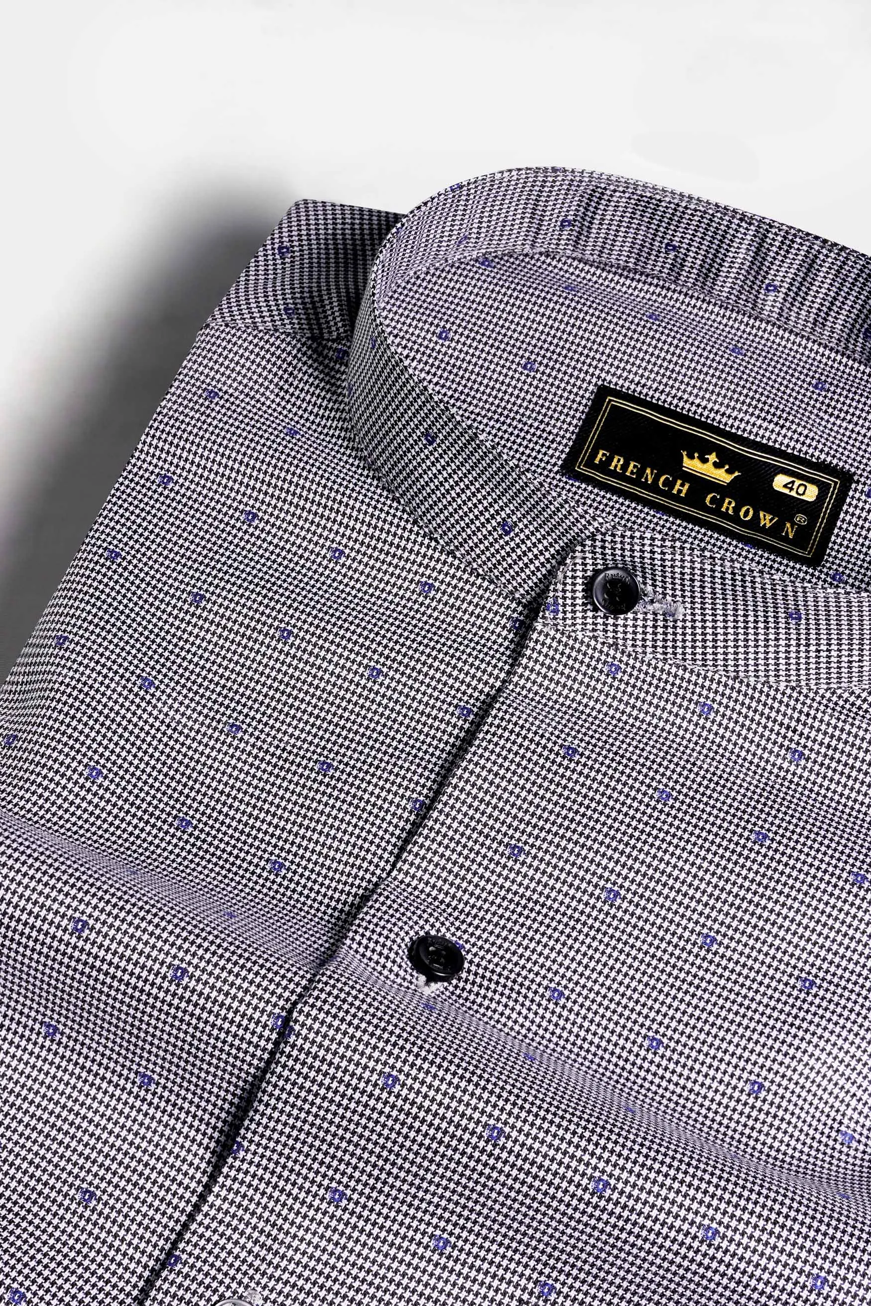 Concord Gray and Scampi Blue Houndstooth Textured Premium Giza Cotton Shirt sold by French Crown