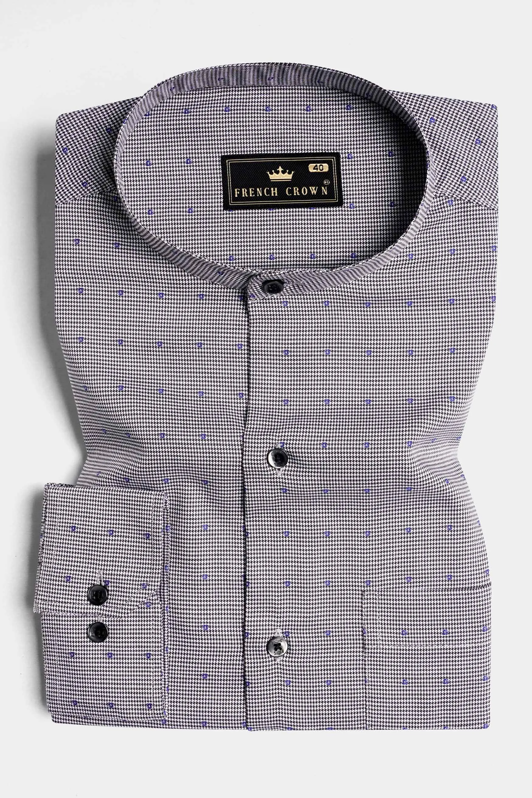 Concord Gray and Scampi Blue Houndstooth Textured Premium Giza Cotton Shirt sold by French Crown product image thumbnail 3