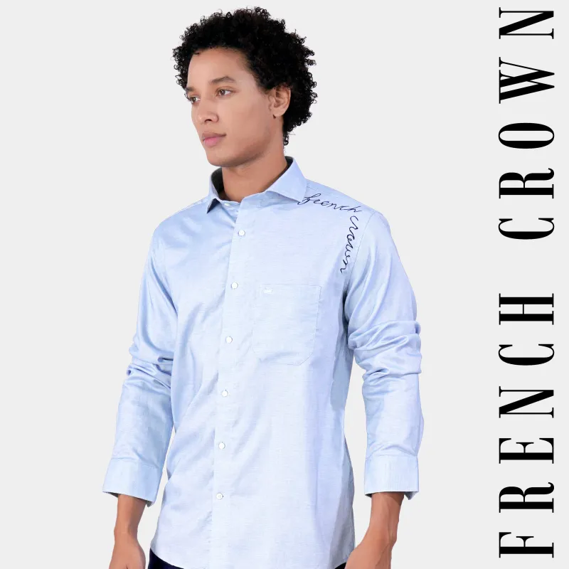 Carolina Blue and White Hand Painted Dobby Textured Premium Giza Cotton Designer Shirt sold by French Crown