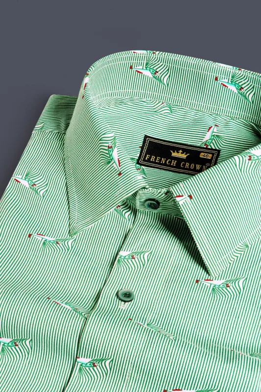 Bright White with Seafoam Green Striped Premium Cotton Shirt sold by French Crown
