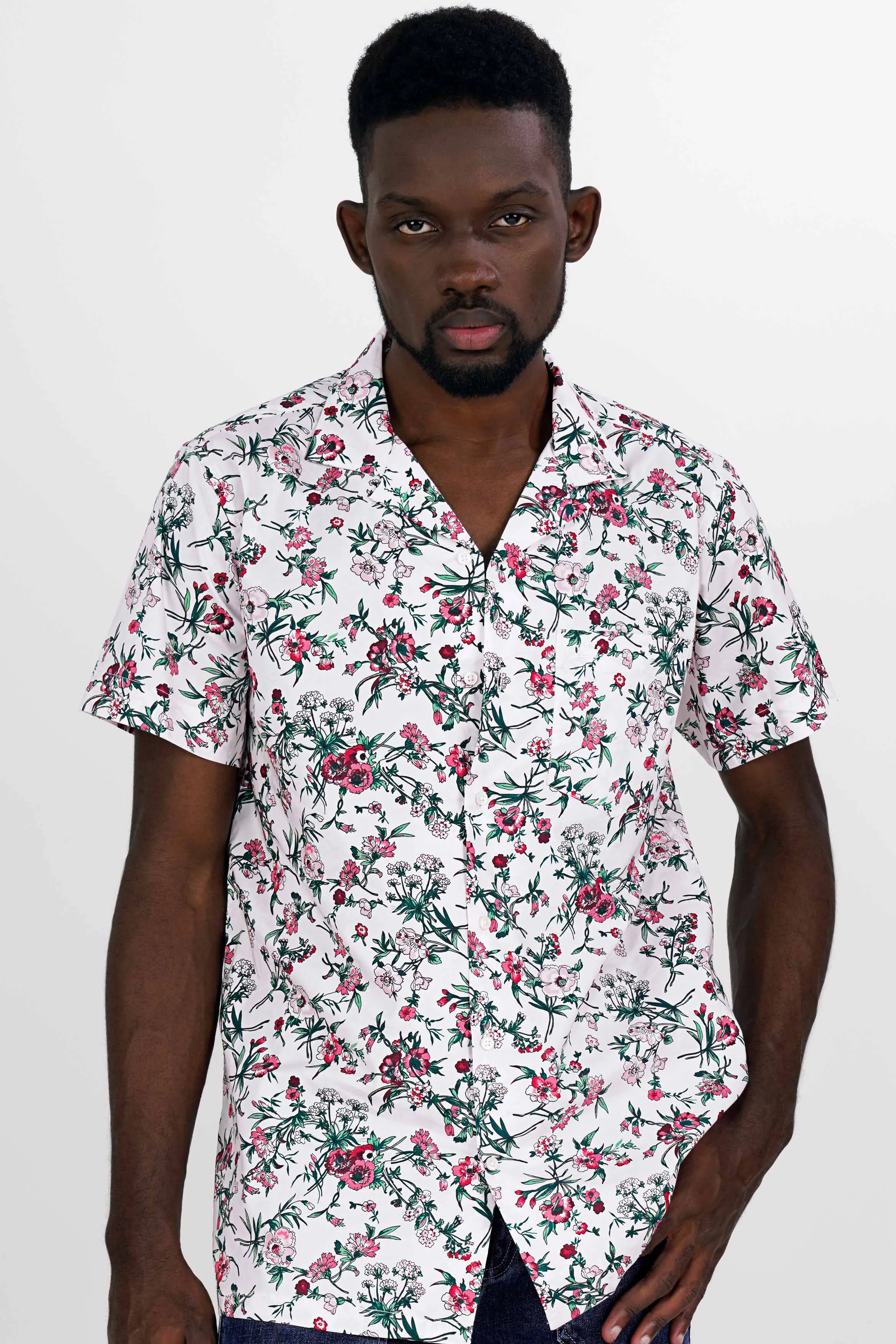 Bright White Multicolour Floral Printed Premium Cotton Shirt sold by French Crown product image thumbnail 2