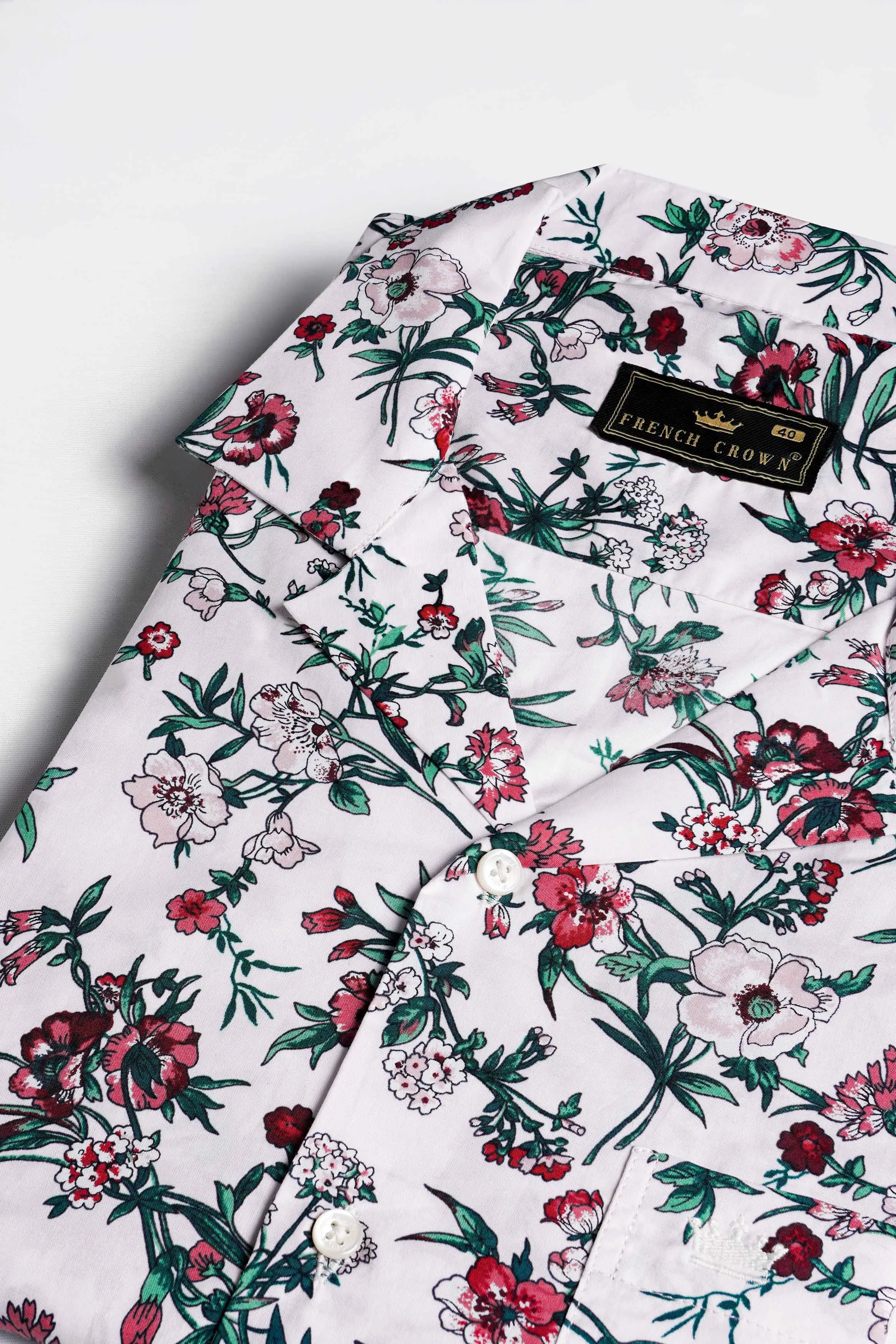 Bright White Multicolour Floral Printed Premium Cotton Shirt sold by French Crown product image thumbnail 4