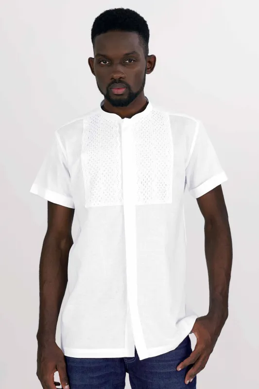 Bright White Luxurious Linen Designer Shirt sold by French Crown