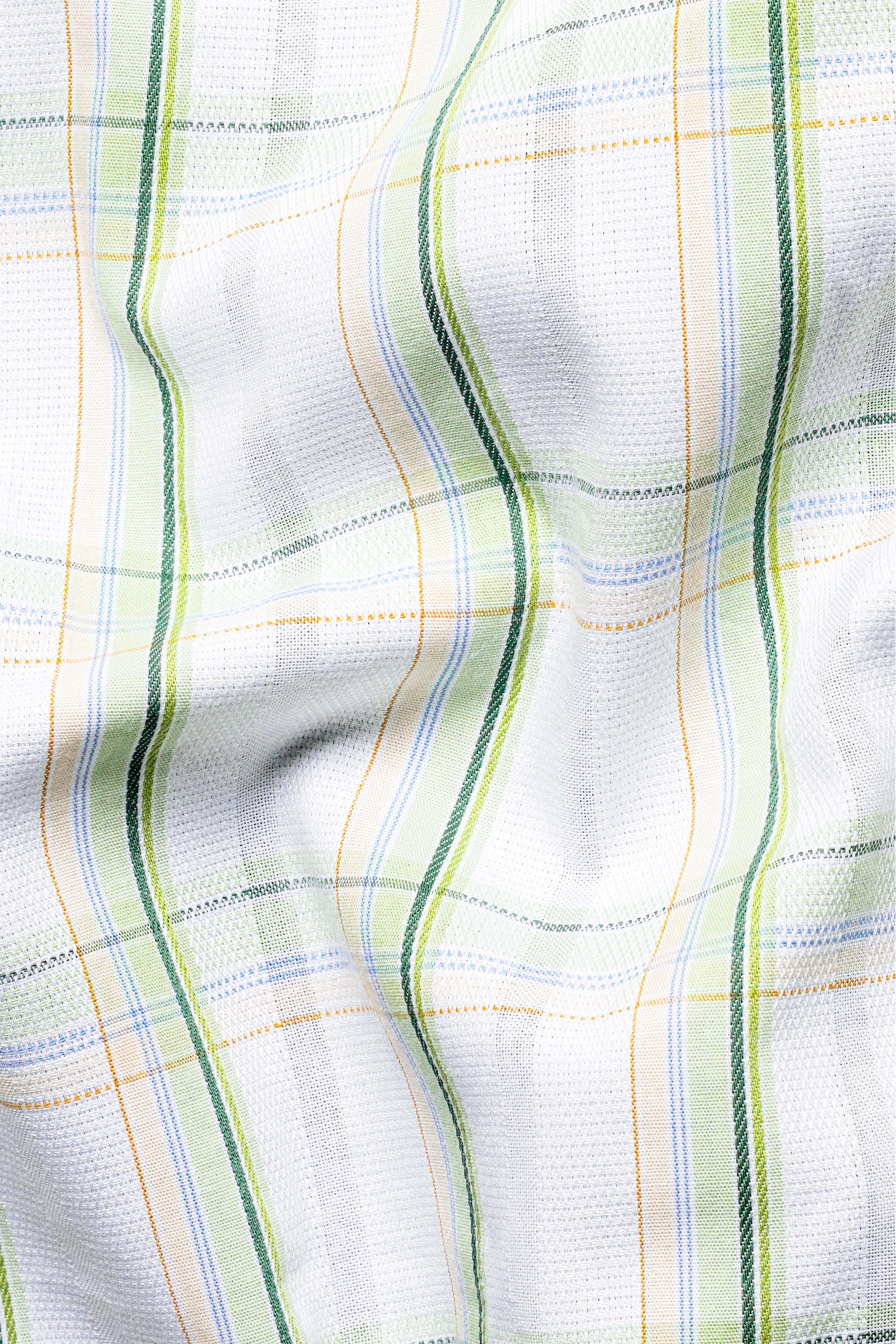 Bright White and Patina Green Plaid Dobby Textured Premium Giza Cotton Shirt sold by French Crown product image thumbnail 2